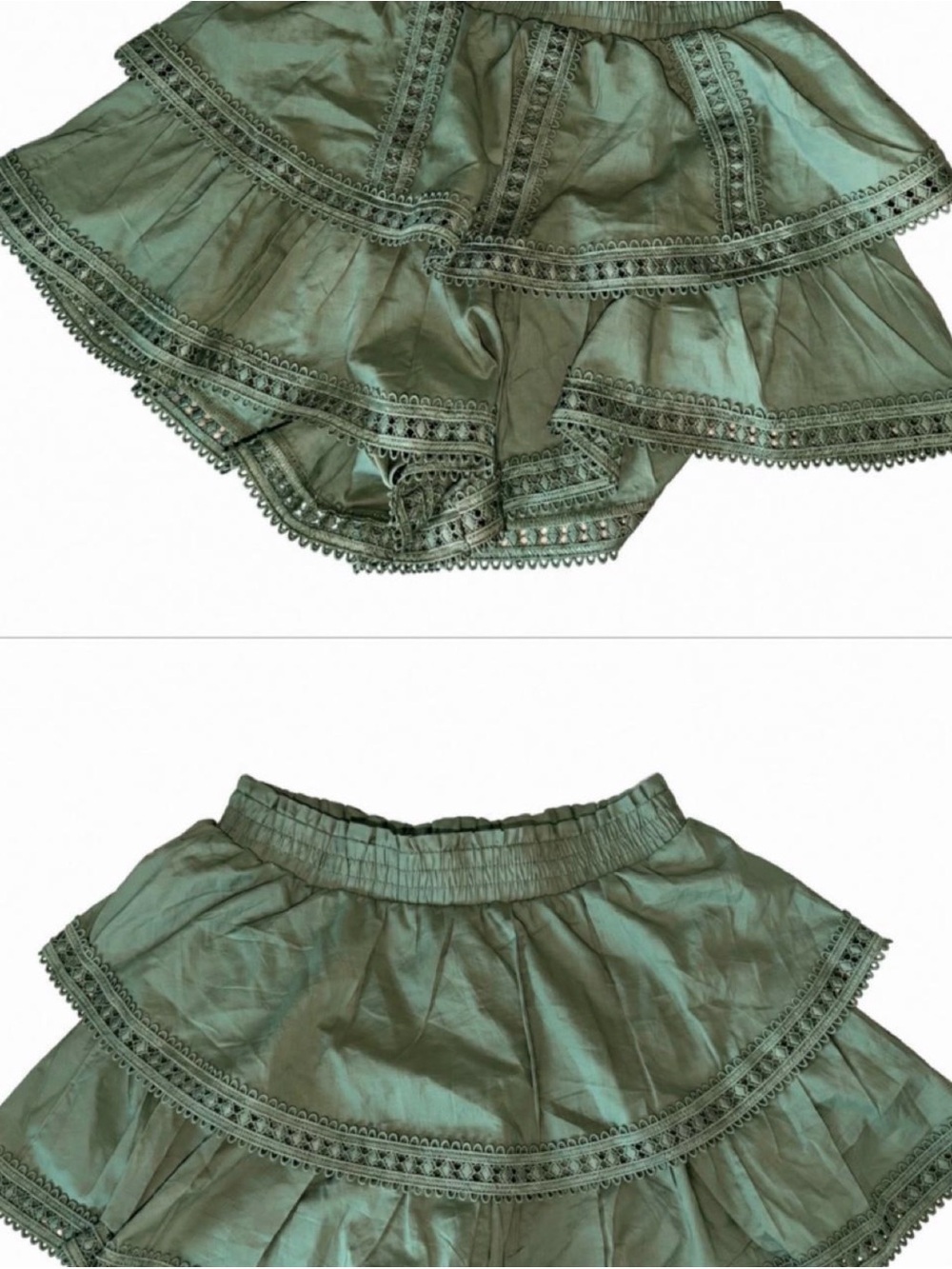 Francesca's Collections Olive Green Tiered Lace Trim Skort
